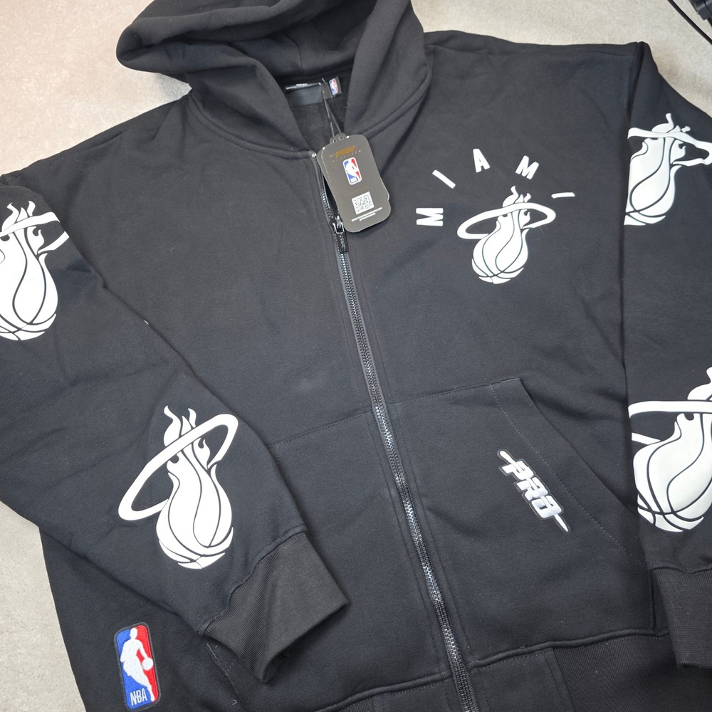 Pro Standard Miami Heat Hoodie Large NBA Full Zip Fleece Graphic Black New